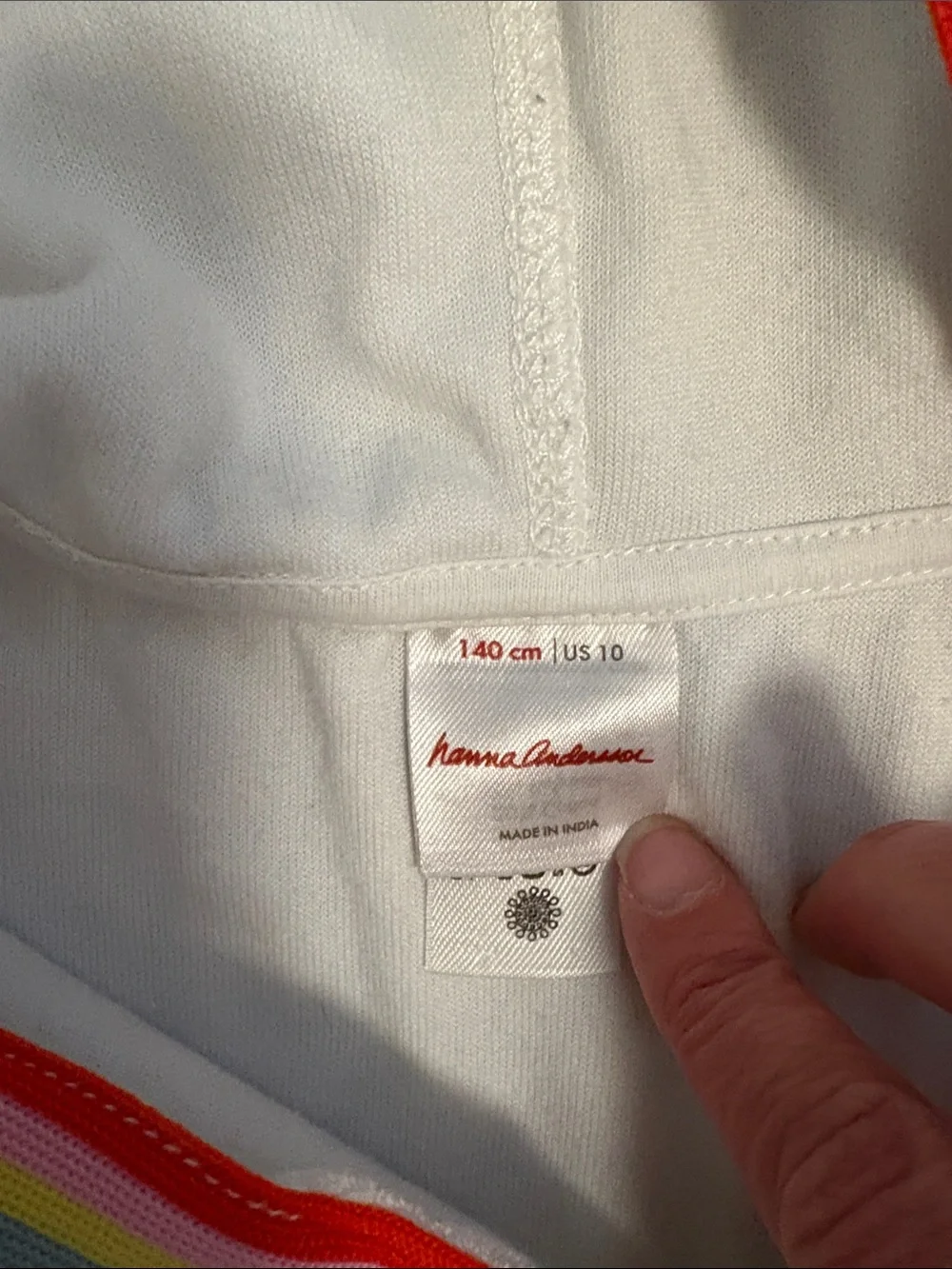 Hanna Andersson White Hooded Cover-Up with Rainbow Edge